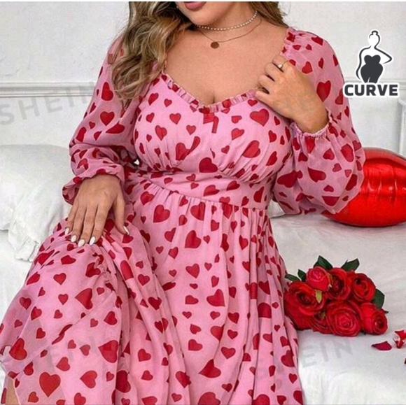 SHEIN Frenchy Plus Size Heart Pattern Sweetheart Neckline Dress❤️ Valentine Day❤ - Picture 4 of 4